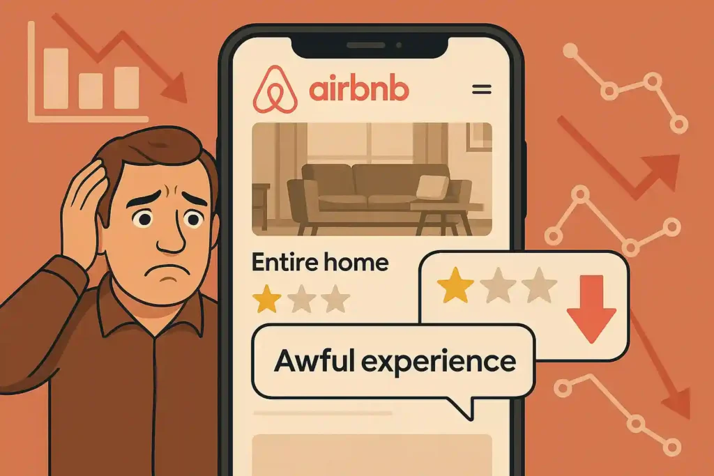 Airbnb host reacting to a negative review and falling ranking.