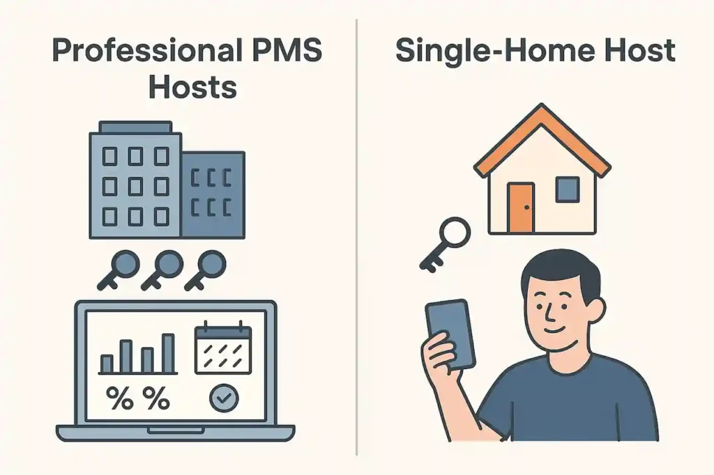 Infographic comparing professional PMS hosts with multiple listings versus single-home hosts.