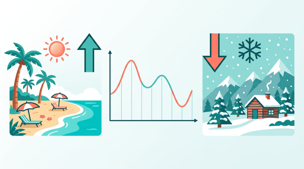 Seasonality affects vacation rental pricing with peak summer rates and lower off-season prices