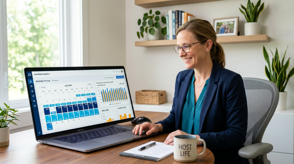 Market data dashboard showing occupancy rates, competitor pricing, and demand trends for a vacation rental market